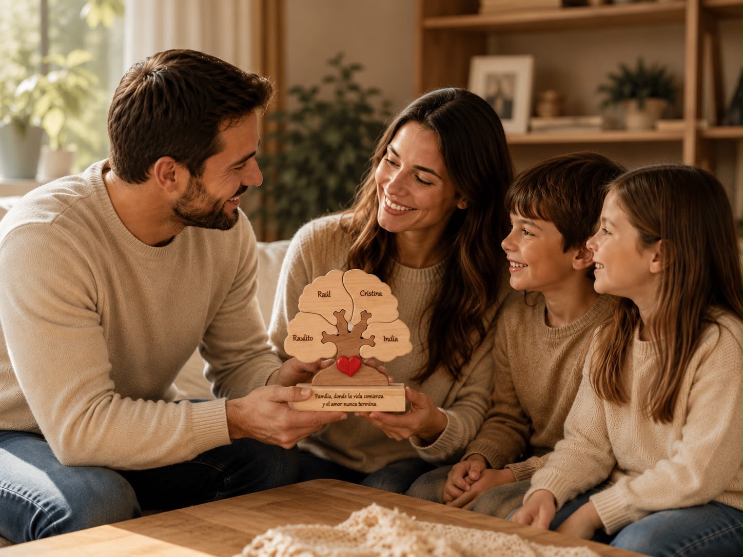Árbol familiar personalizado con base grabada
